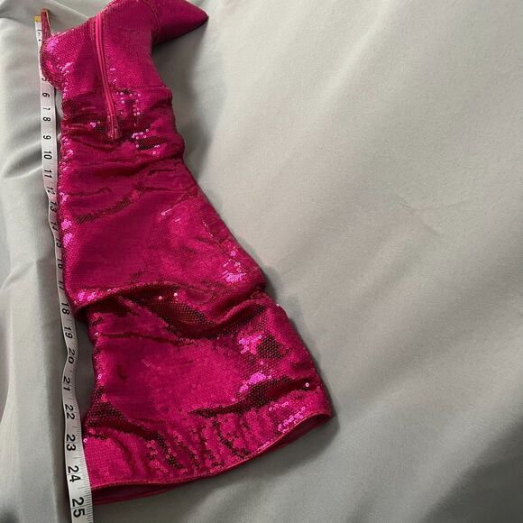 Womens Knee High Boots 6 Metallic Pink Sequin Pointed Toe Stiletto Heel Side Zip - Picture 9 of 11